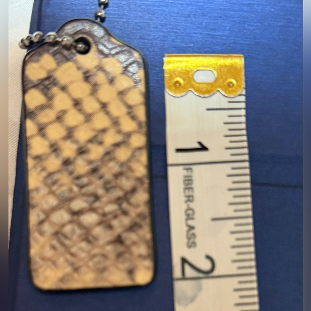 COACH Leather w/Snake Print Back Key Fob Bag Charm Keychain Hang Tag Bone White